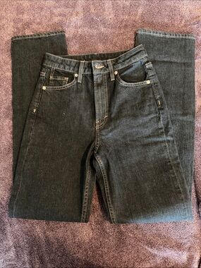 H&M Dark Wash High Rise Slim Straight Leg Jeans